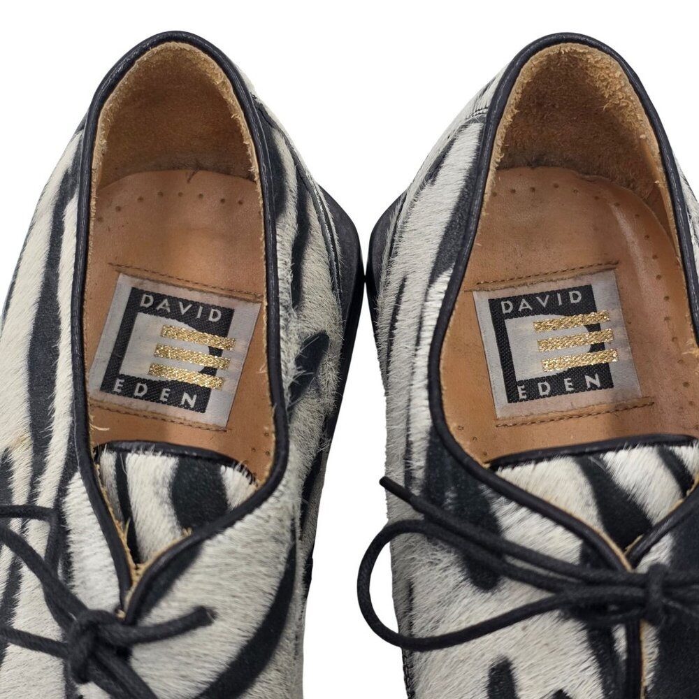 Vintage David Eden Mens Size 9 Alligator Pony Hair Zebra Black White Spectators - Picture 4 of 12